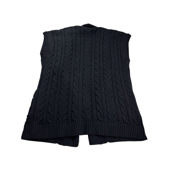 Chaps Denim Womens Black Cable Knit Open Front Cardigan Vest Size L New - Picture 2 of 5